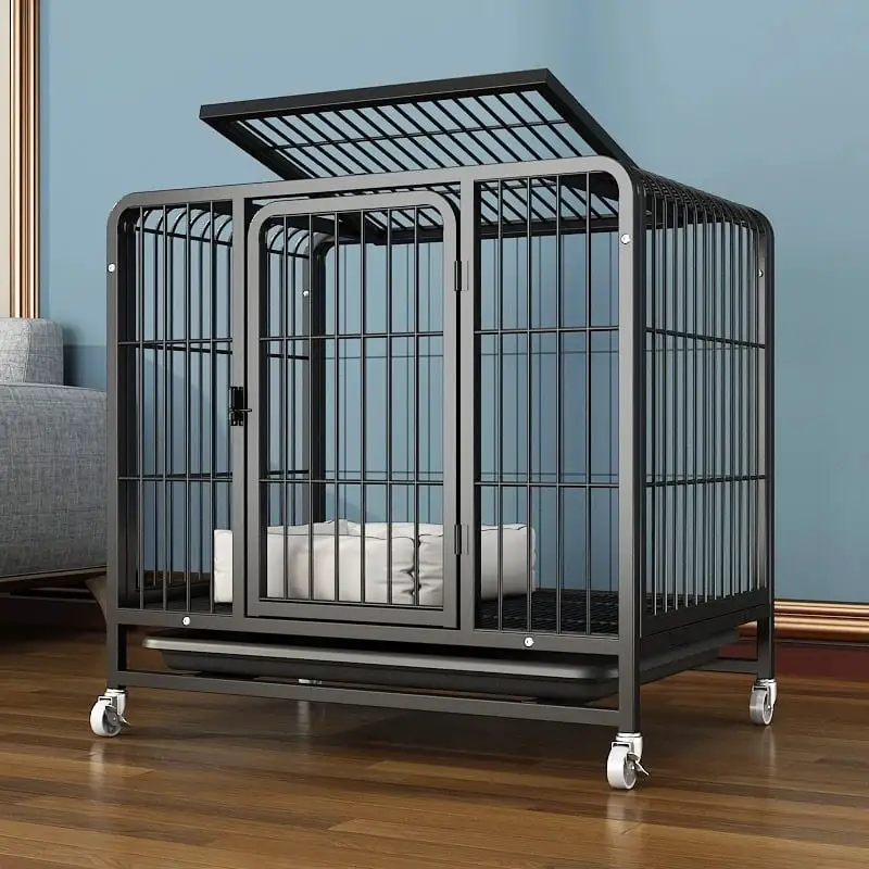 YLtoohoom LMBGGL-BLK-95 Steel Solid Pet Cage Household Kennel Dog Cage Small Dog Medium-sized Dog Indoor With Toilet