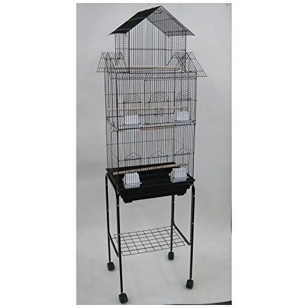 YML 6844 3/8 Bar Spacing Tall Pagoda Top Bird Cage with Stand. 18 x 14/Small. Black