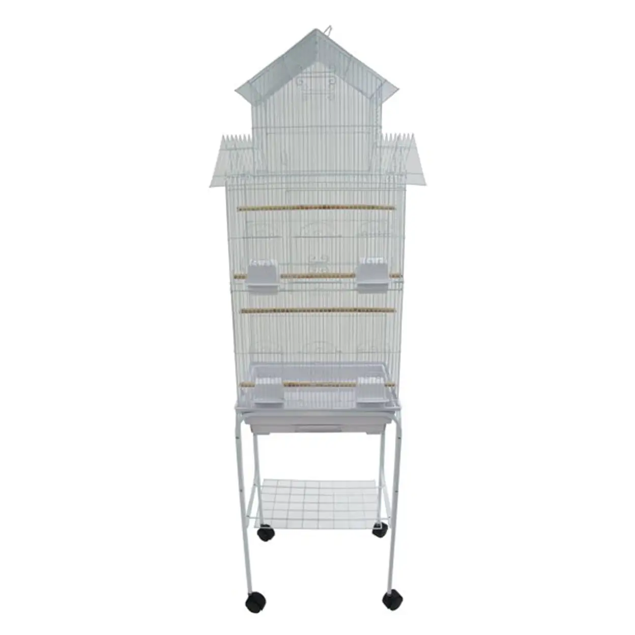 YML 6844_4814WHT 3/8 Bar Spacing Tall Pagoda Top Bird Cage with Stand. White