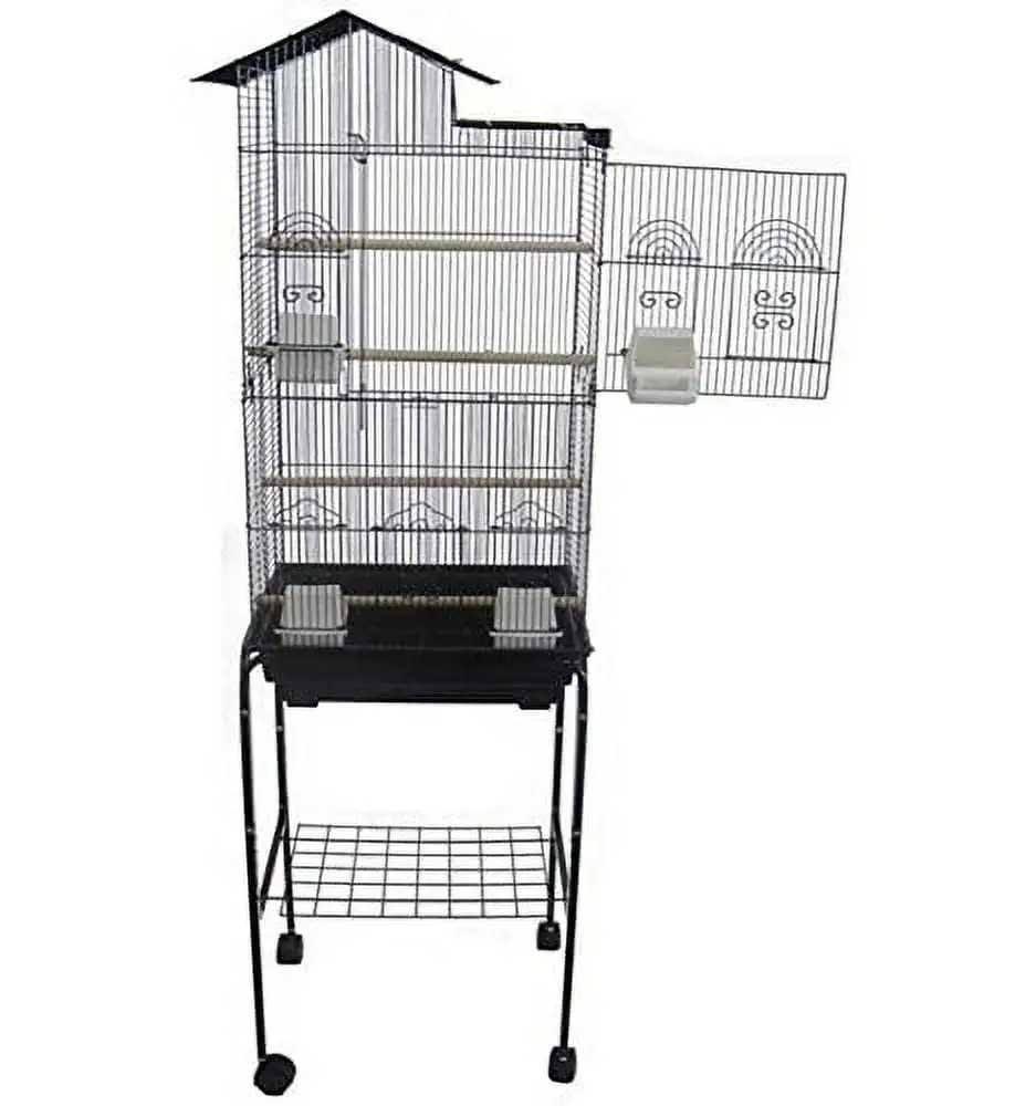 YML 6894 3/8 Bar Spacing Tall Villa Top Bird Cage with Stand. 18 x 14/Small. Black