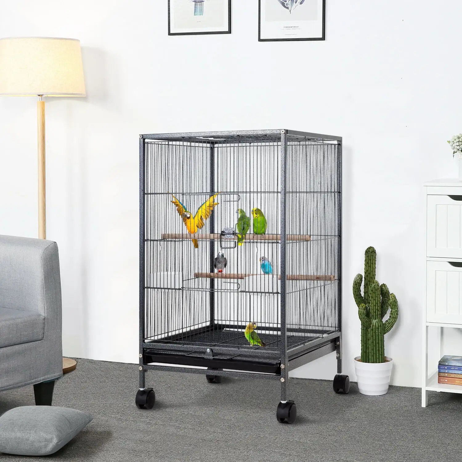 YRLLENSDAN 35in Bird Cage. Parrot Cage Wide Bird Cage with Play Open Top & Rolling Stand Parakeet Cage for Birds Parrots Parakeets