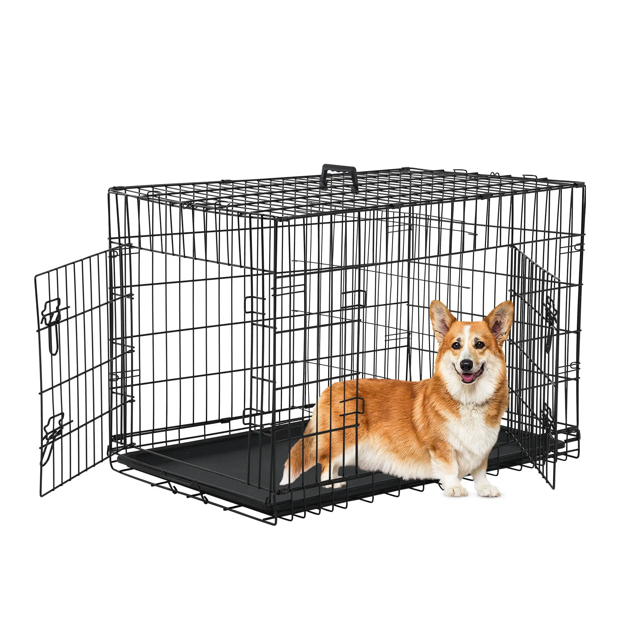 YRLLENSDAN 36inch Dog Crate. Dog Kennel Indoor Metal Dog Crate with Divider & Double-Door Dog Kennels Foldable Dog Crate Wire Dog Crate Cages for Dogs Indoor. Black