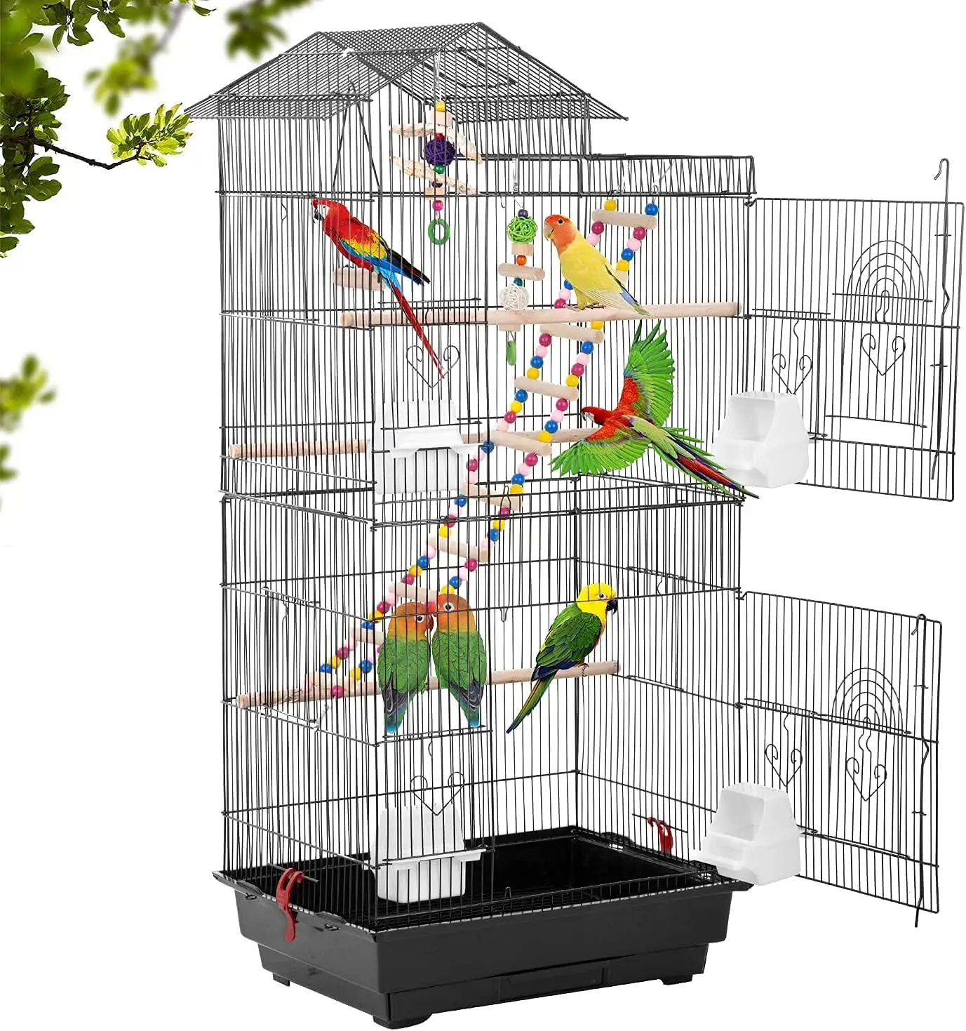 YRLLENSDAN 39 inch Roof Top Bird Cages. Parakeet Cages Medium Bird Cage Lovebird Cage for Small Cockatiel Canary Parakeet Sun Parakeet Pet Toy. Black