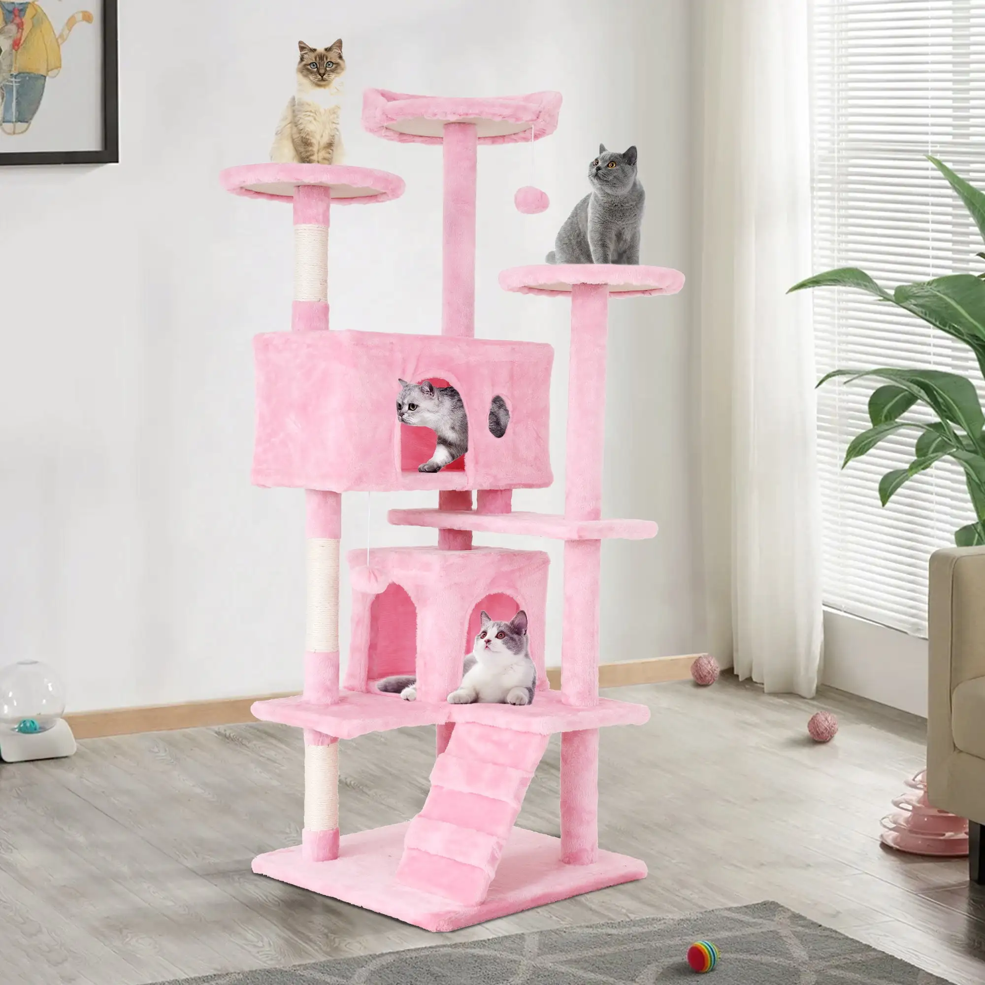 YRLLENSDAN 54 inch Tall Cat Trees and Towers for Small Medium Cats. Multi-Level Cat Tree Tower with Scratching Posts Stand Cat Condos Cat Towers for Indoor Cats Kitten Pet Play House