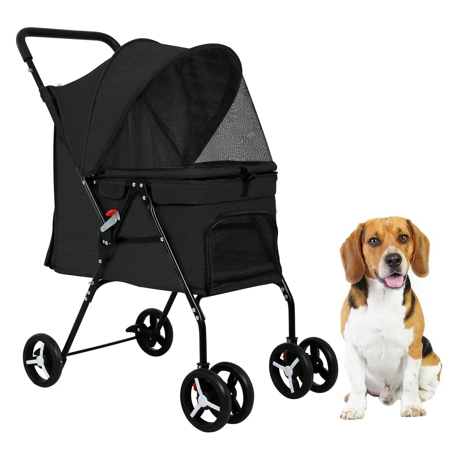 YRLLENSDAN BestPet Pet Stroller Folding Dog Stroller 4 Wheels Cat Stroller w/ Large Door Curtain Ventilate Mesh Foldable Puppy Stroller for Travelling Walking Playing for Small Medium Dogs Cats. Black