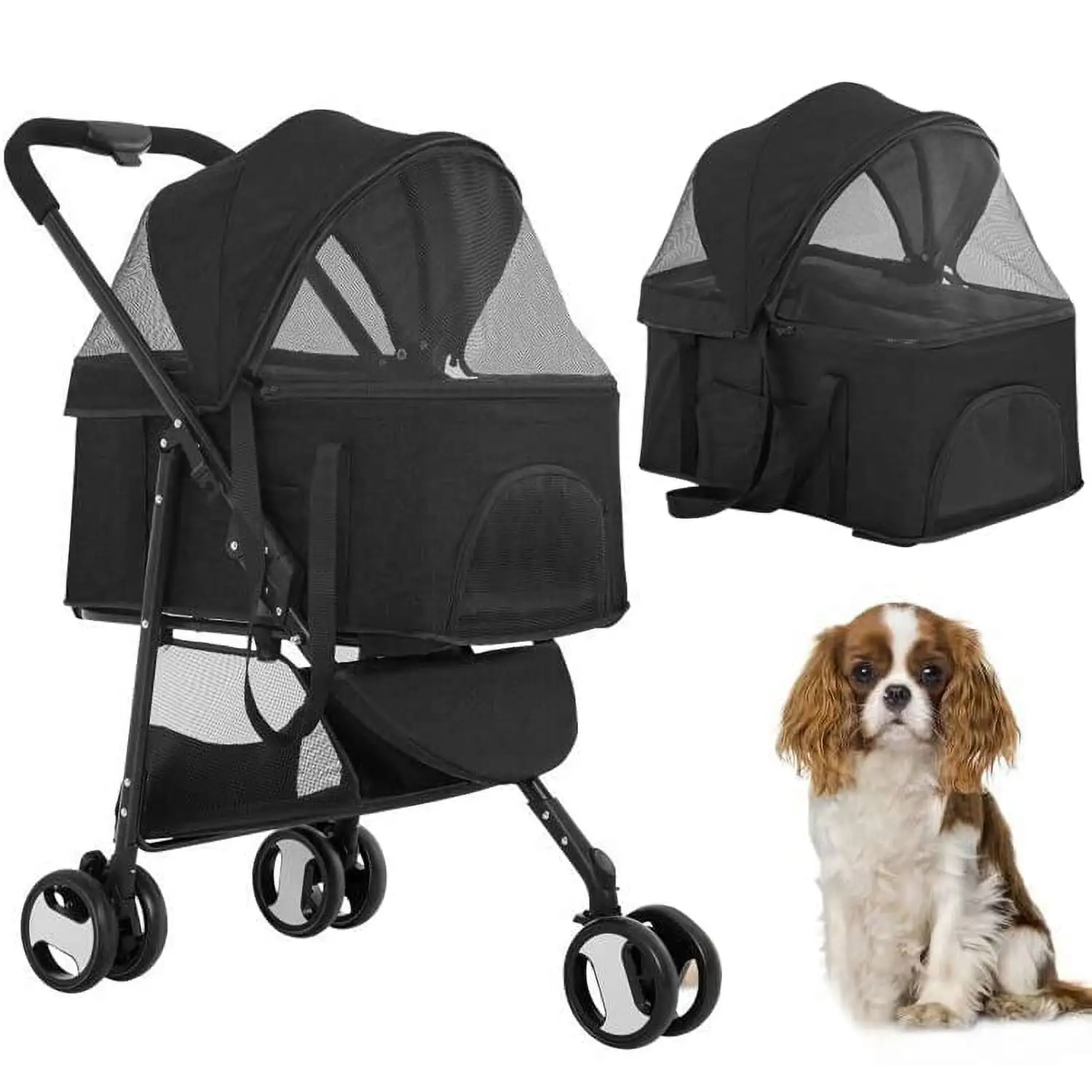 YRLLENSDAN Foldable Pet Stroller with Detachable Carrier. Dog Stroller Small Dogs 3 Wheel 3-in-1 Multifunction Pet Carriers for Small Medium Dogs with Wheels Cat Stroller w/Storage Basket