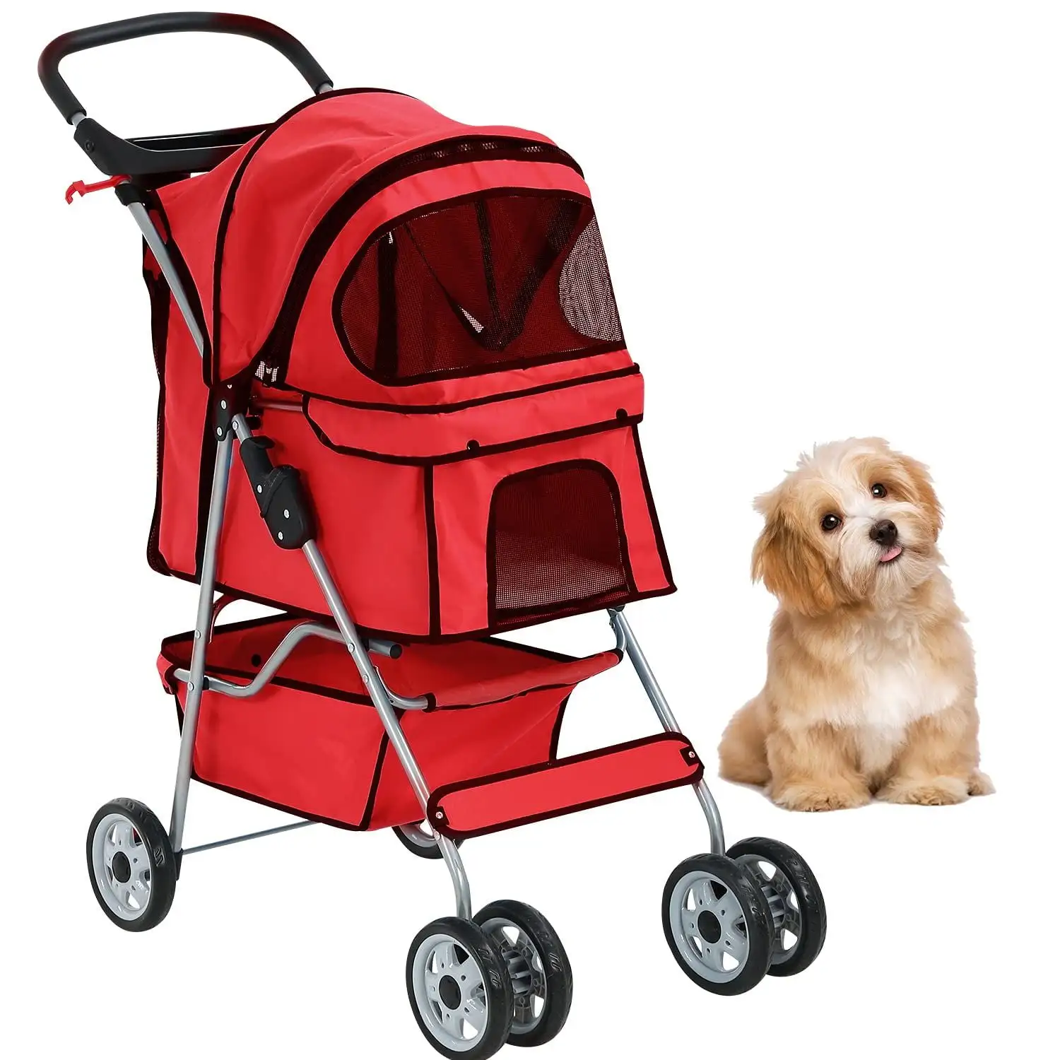 YRLLENSDAN Pet Gear Dog Stroller Small Dogs. Folding Cat Stroller with Cup Holders 4 Wheel Pet Strollers for Small Dogs Puppy Stroller Travel Carrier Dog Stroller for Medium Dogs. Red