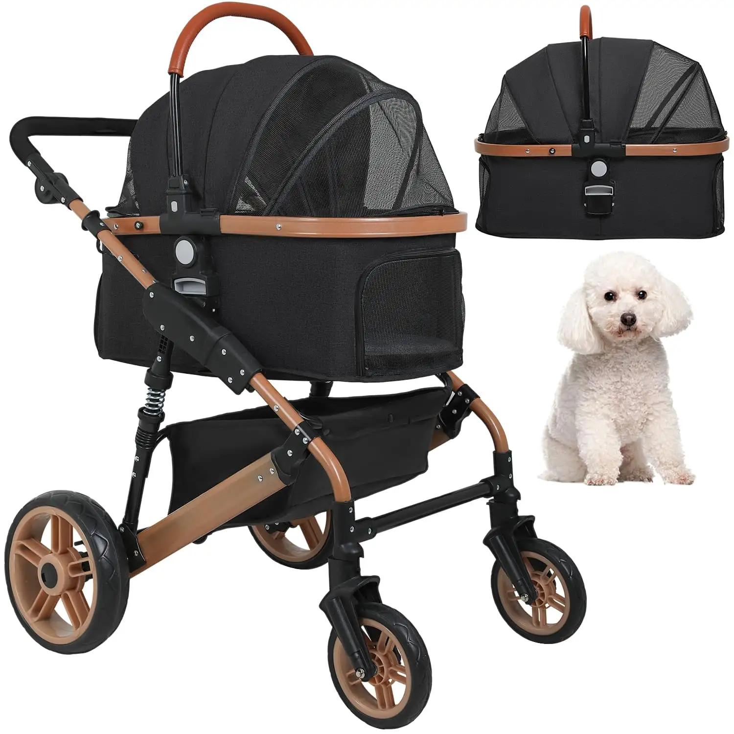 YRLLENSDAN Pet Stroller Premium 3-in-1 Multifunction 4 wheels Dog Cat Stroller for Large Medium Dogs Cats Folding Lightweight Travel Stroller with Detachable Carrier.66lbs Capacity. Black