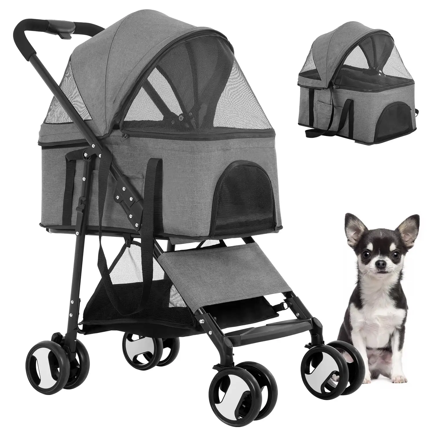 YRLLENSDAN Pet Stroller Premium 3-in-1 Multifunction Dog Cat Jogger Stroller for Medium Small Dogs Cats Folding Lightweight Travel Stroller with Detachable Carrier &Cup Holder.Grey