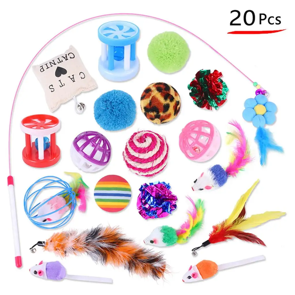 YUEHAO Pet Supplies 20 Pcs Cat Toys Indoor Cats Kittens Teaser Wand Cat Tunnel Toy Mice & Balls Pet Multicolour