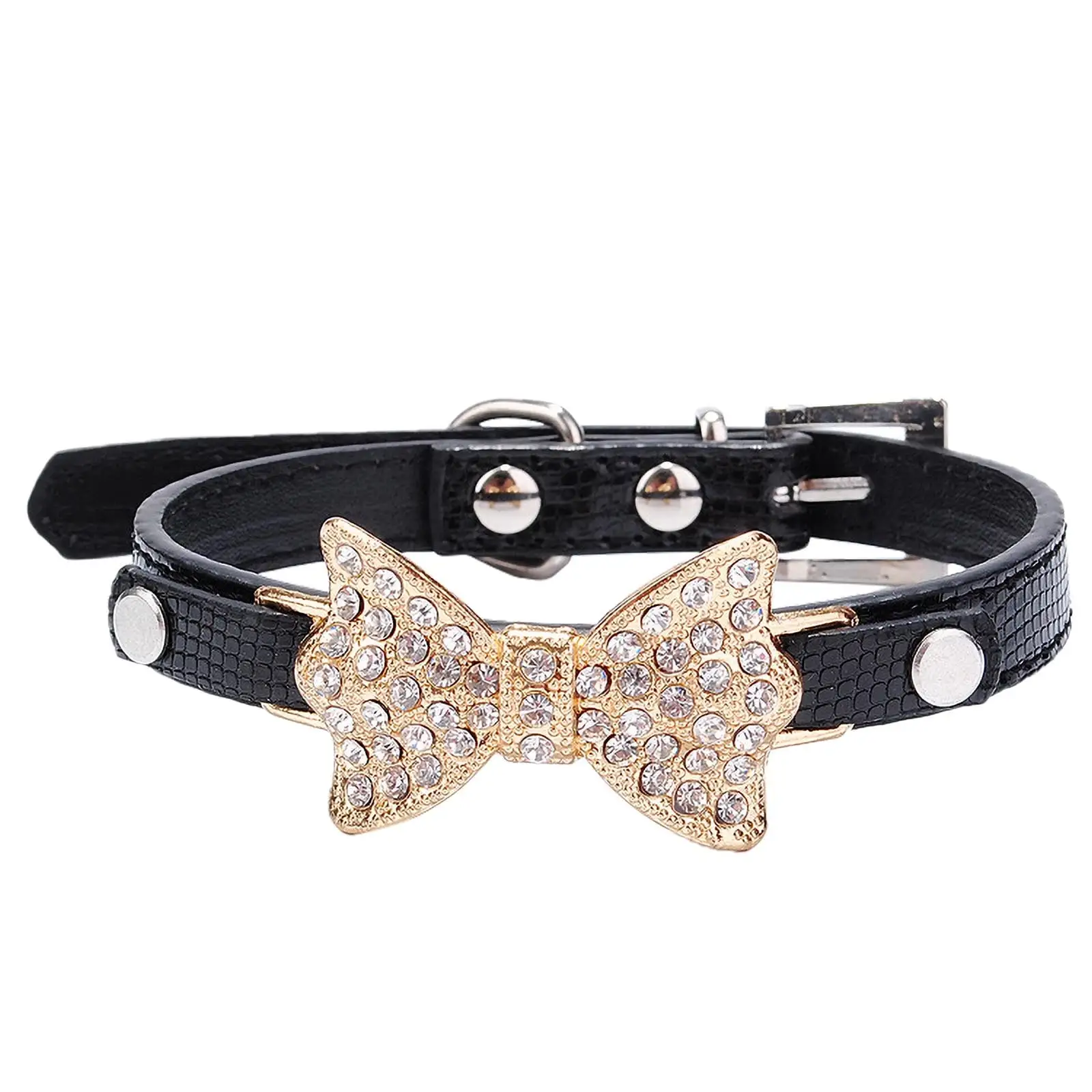 YUEHAO Pet Supplies Dog Collar Bling Bowknot Pet Collar Puppy Choker Cat Necklace RDS Black