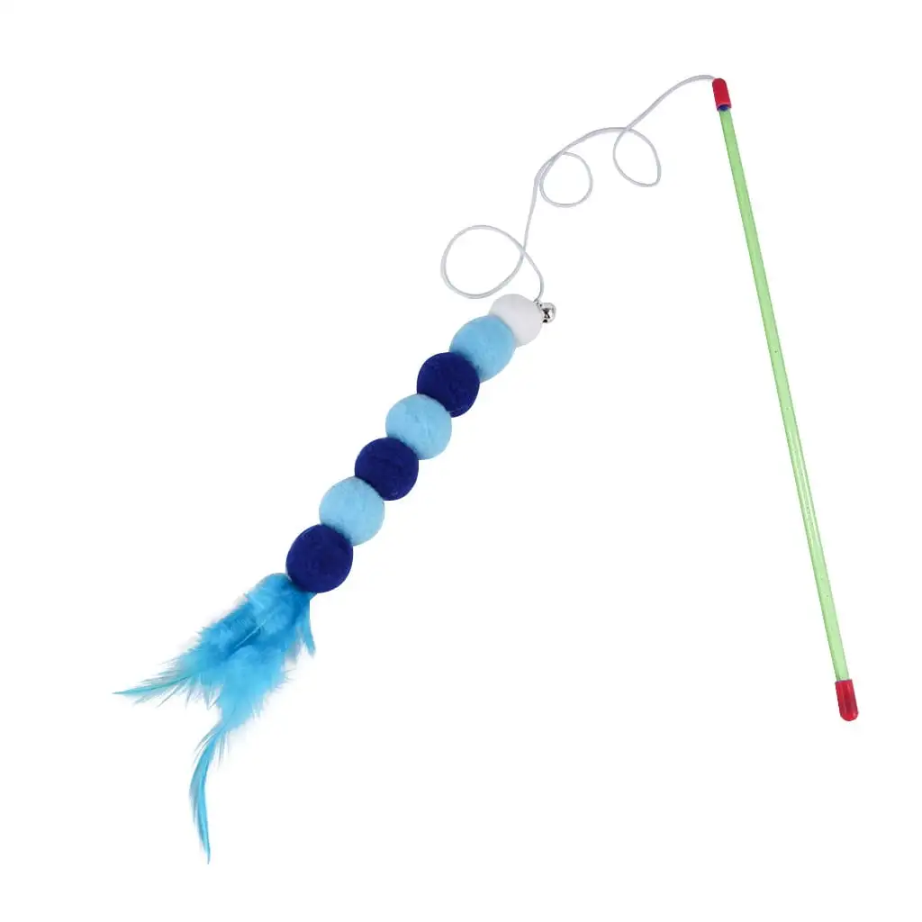 YUEHAO Pet Supplies Kitten Cat Toy Interactive Toy Soft Feather And Bell Beading Cat Toy Blue