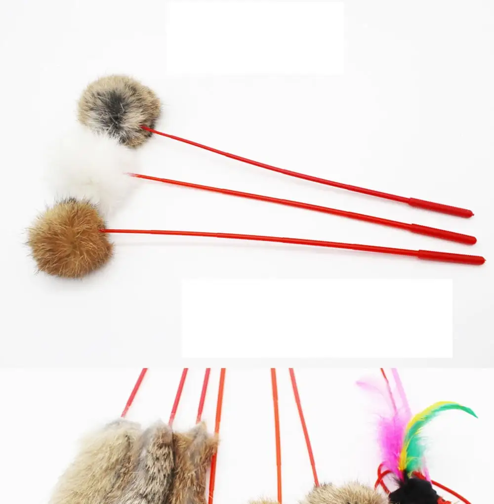 YUEHAO Pet Supplies Rabbit Hair Fun Cats Pet Kitten Jump Help Fun Cat Toys Tease Sticks Multicolour