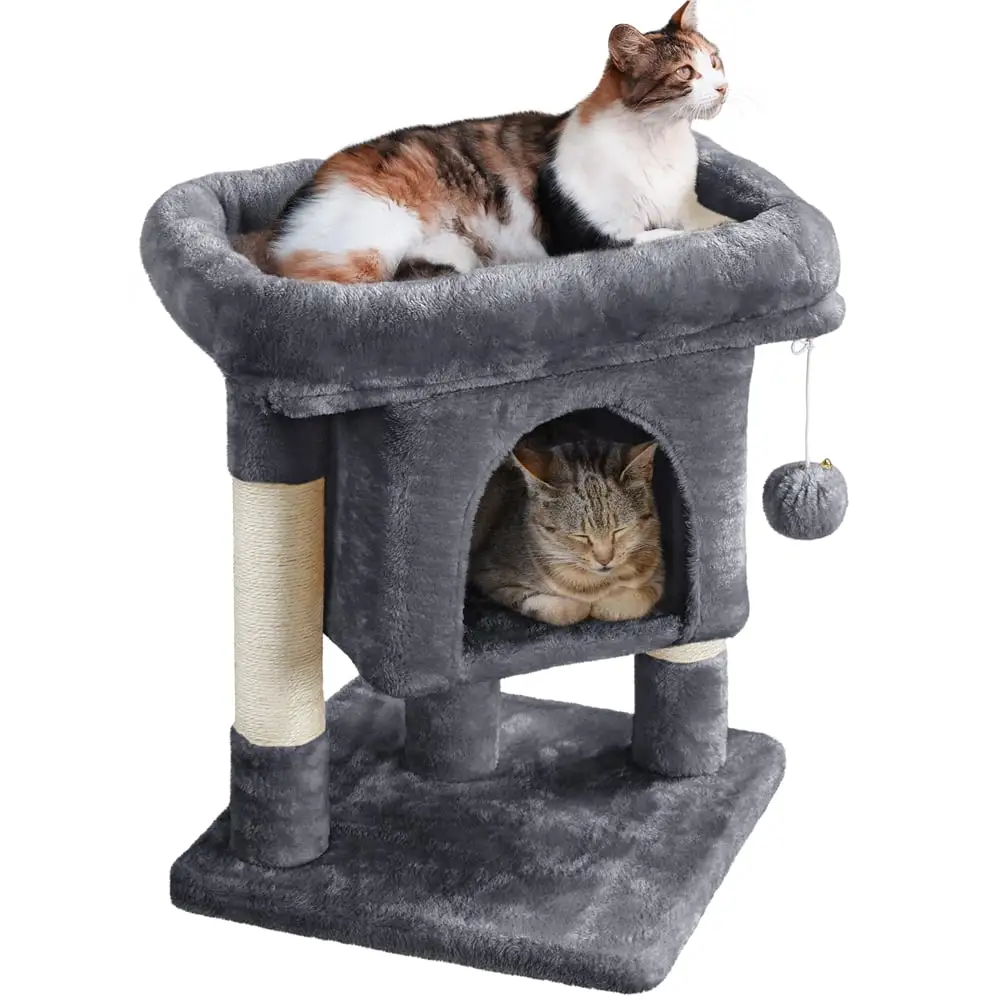 Yaheetech 2-Level Cat Tree Condo with Scratch Posts. Dark Gray