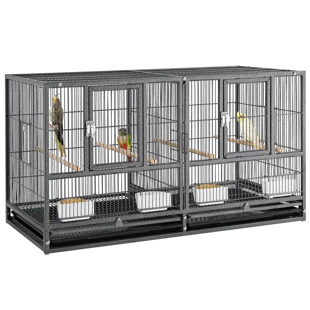 Yaheetech 21'' Stackable Divided Breeder Bird Cage for Small Birds Lovebirds Finch Canaries Parakeets Cockatiels Budgies. Black