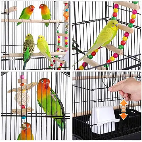 Yaheetech 39-inch Roof Top Medium Parakeet Bird Cages for Cockatiels Conures Finches Budgies Canaries Lovebirds Parakeets Green Cheek Small Birds Parrots. Travel Flight Birdcage w/Toys. White