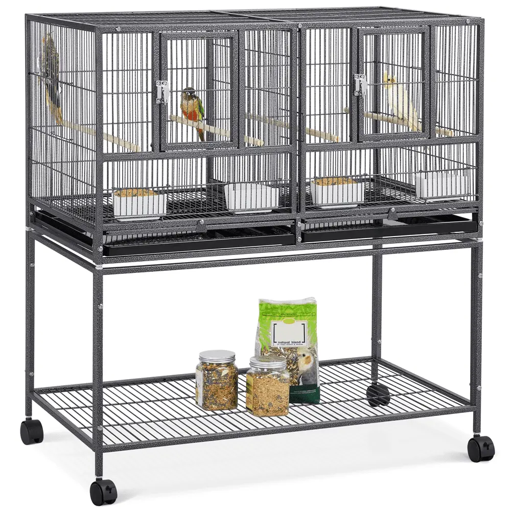 Yaheetech 41.5''H Stackable Wide Bird Cage with Rolling Stand.Black