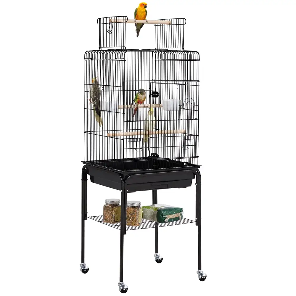 Yaheetech 47inch Metal Bird Cage w/Detachable Rolling Stand for Cockatiel Canary. Black