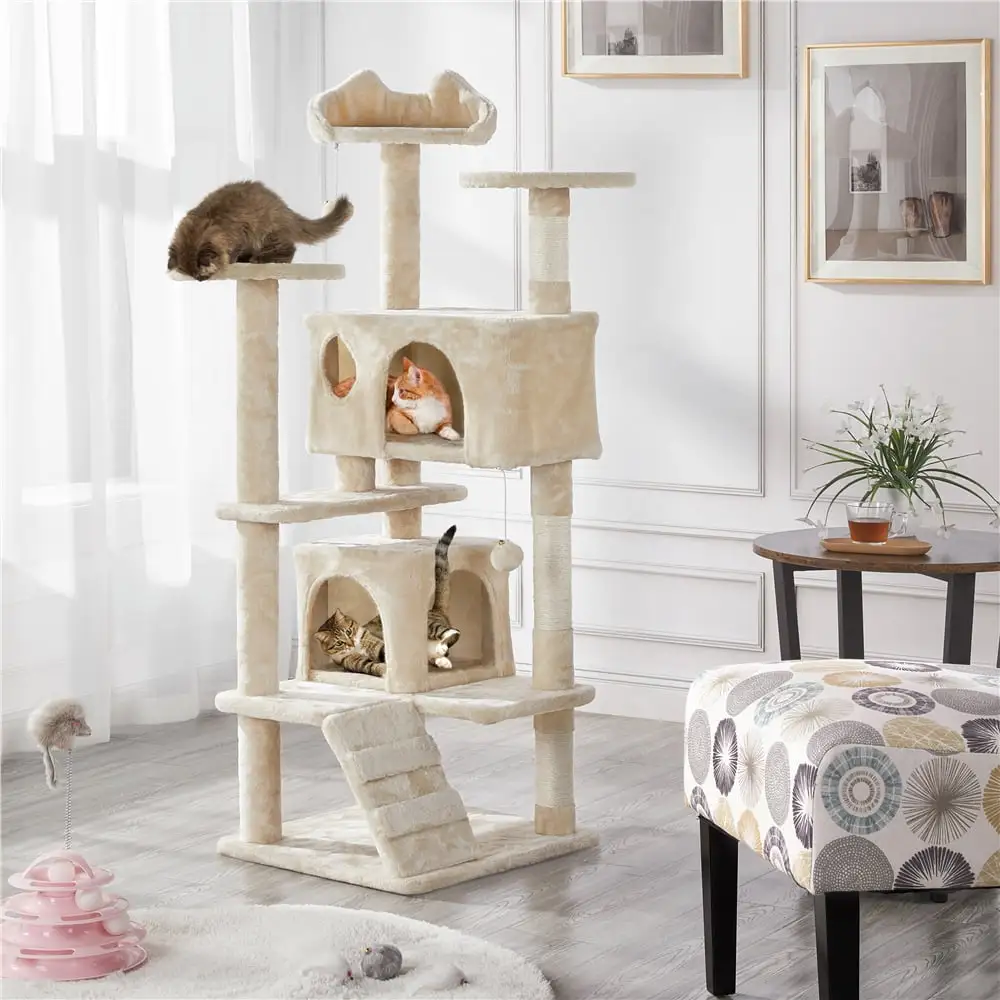 Yaheetech 51-in Cat Tree & Condo Scratching Post Tower. Beige