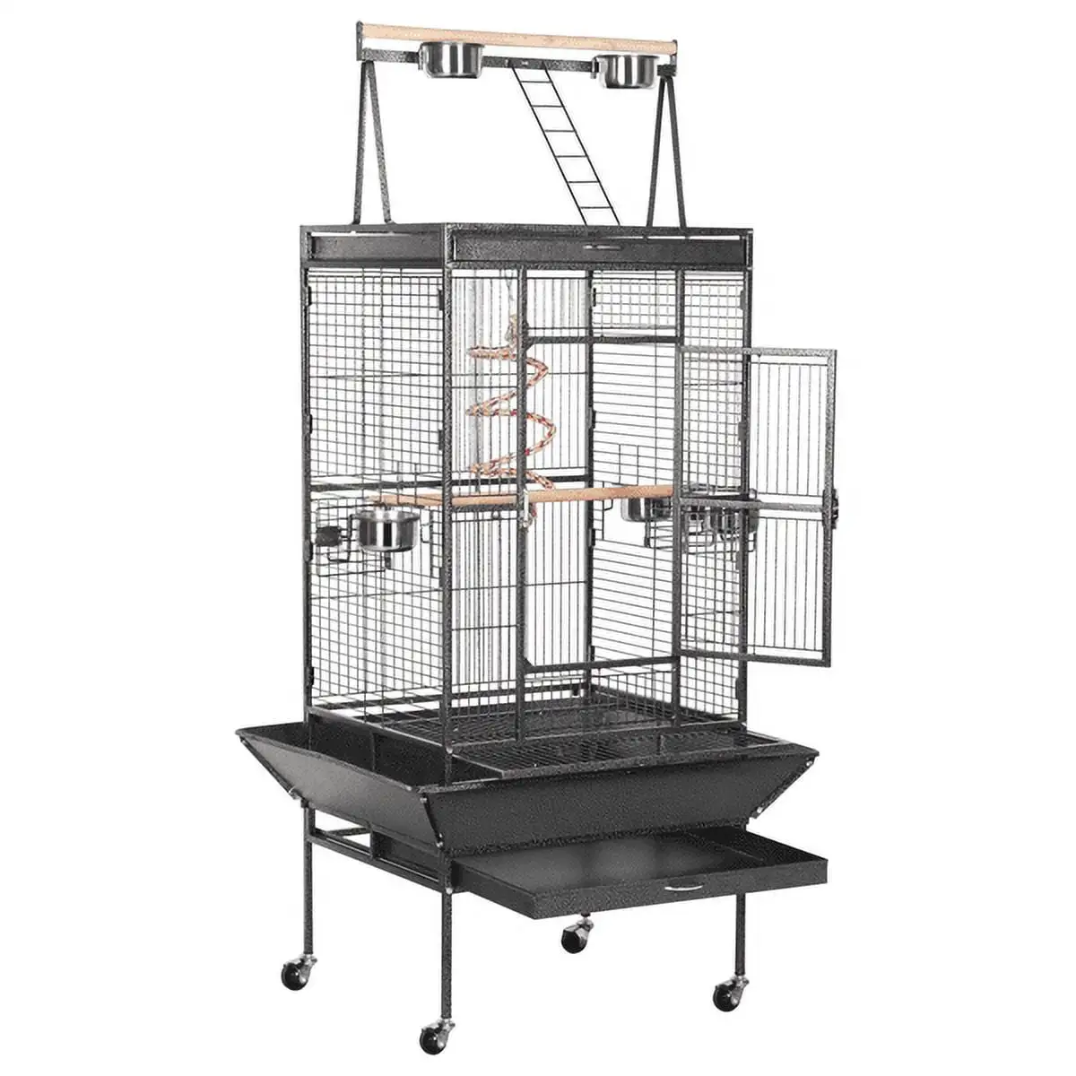 Yaheetech 61 Large Parrot Cage with Playtop Wooden Perch. Black