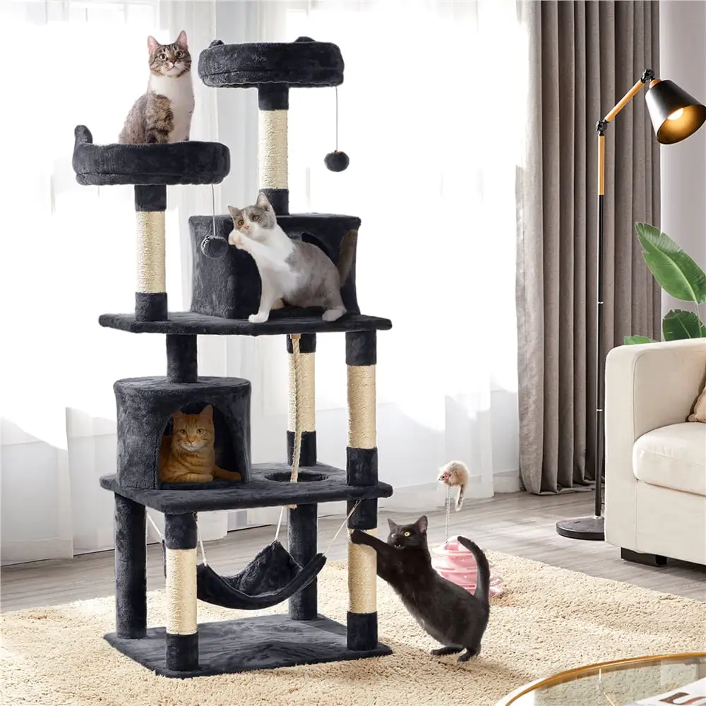 Yaheetech 62.5'' H Multi Level Cat Tree Tower with 2 Condos & Scratching Post.Black