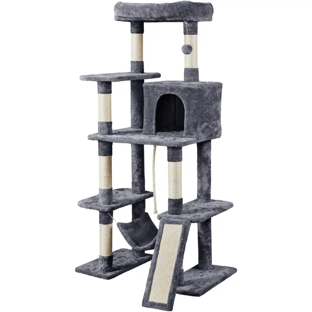 Yaheetech 63'' H Cat Tree Cat Tower with Hammock Scratching Posts Condo. Dark Gray