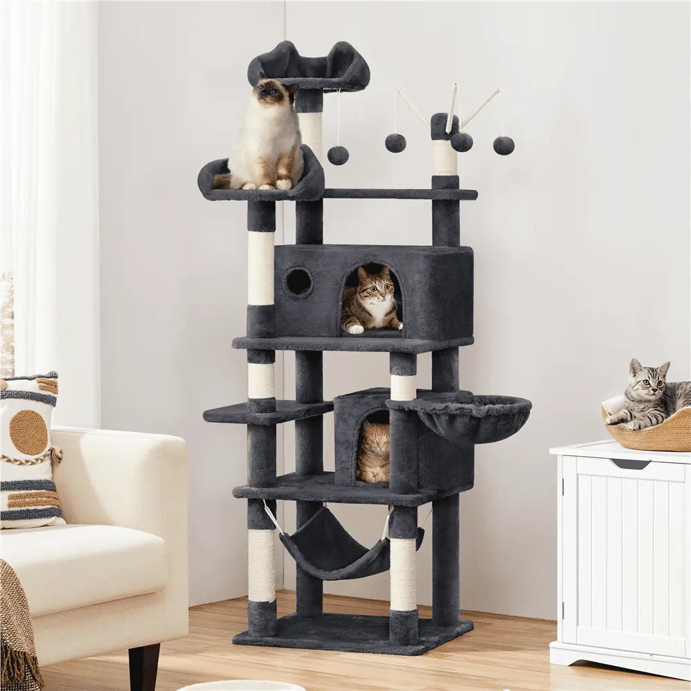 Yaheetech 67'' H Multi-Level Cat Tree Cat Tower with Condos. Dark Gray