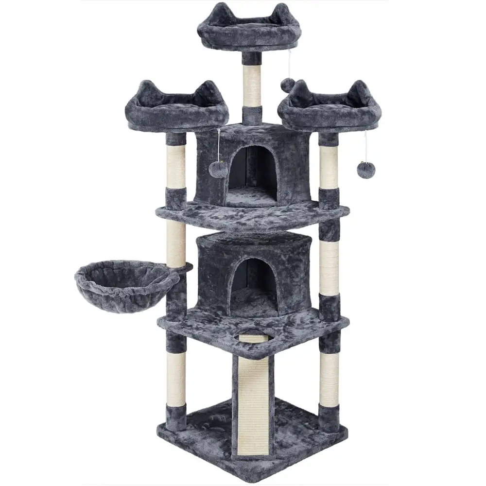 Yaheetech 69'' Cat Tree Cat Tower with Caves Condos & Scratching Posts. Dark Gray