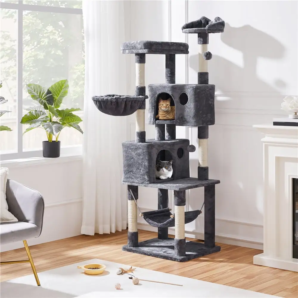 Yaheetech 73''H Multilevel Cat Tree Cat Tower w/ 2 Condos & Scratching Posts. Dark Gray