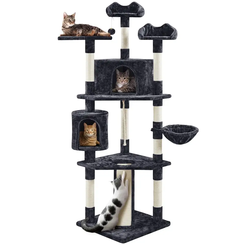 Yaheetech 79'' Multilevel Cat Tree Cat Tower with 2 Condos. Black