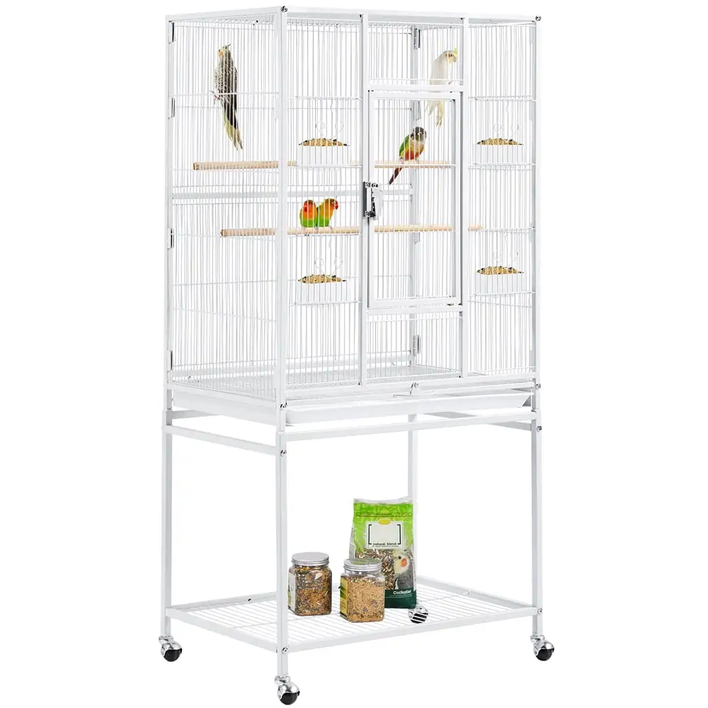 Yaheetech Rolling Parrot Cage with Detachable Stand. White