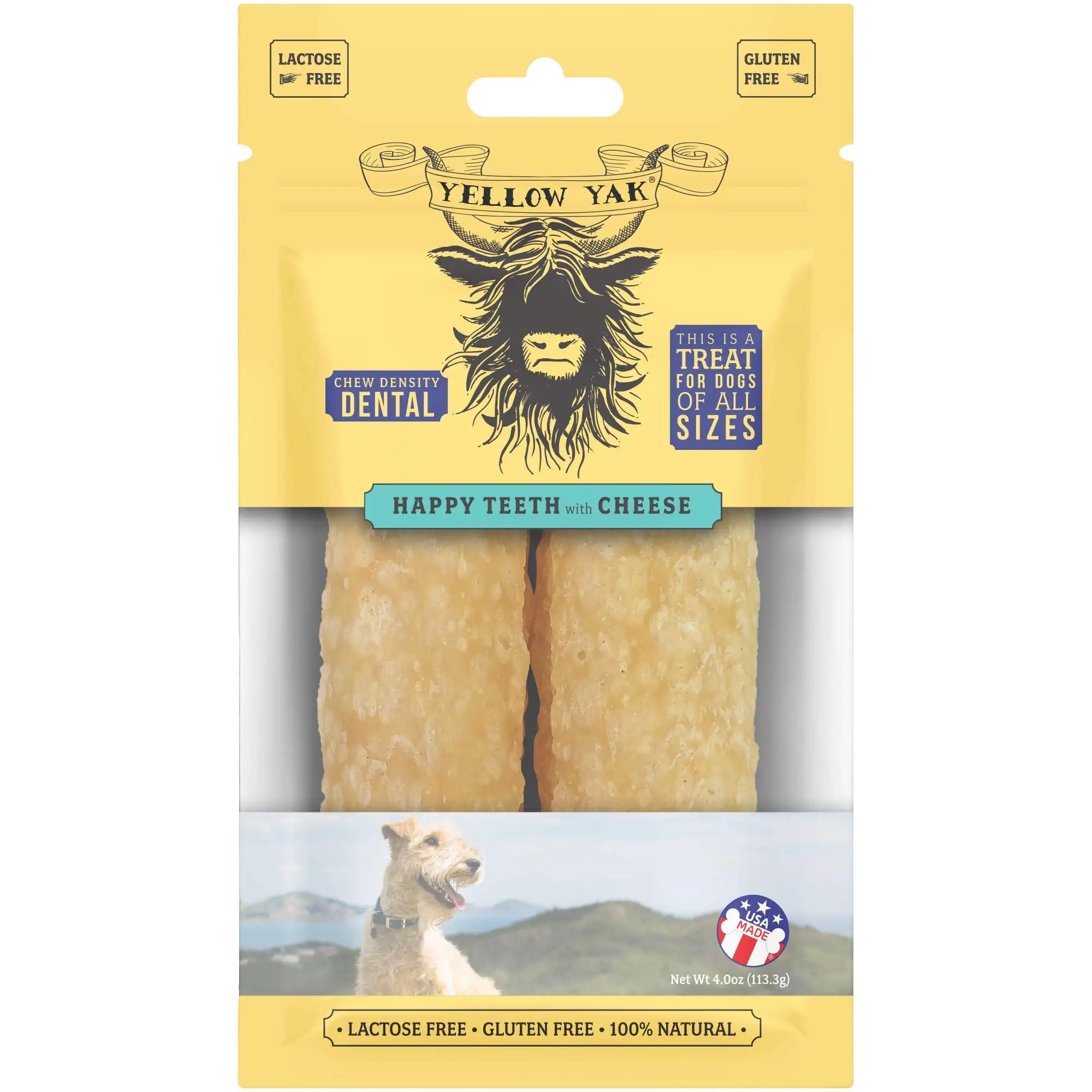 Yellow Yak - Happy Teeth Cheese Dental Chew. Case Of 5. 4 Oz