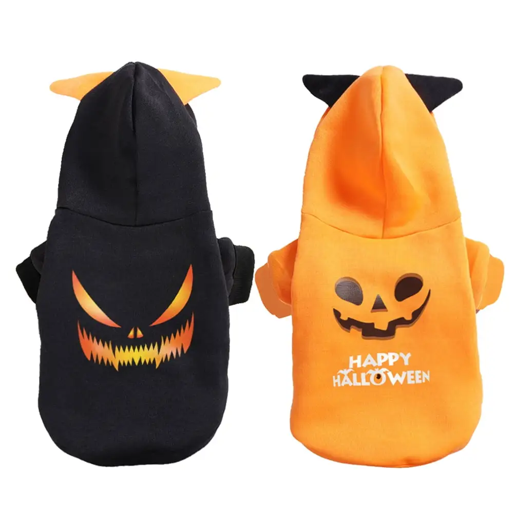 Yesbay Autumn Winter Pumpkin Design Costume Dog Cat Halloween Pet Puppy Cosplay Hoodie.Black