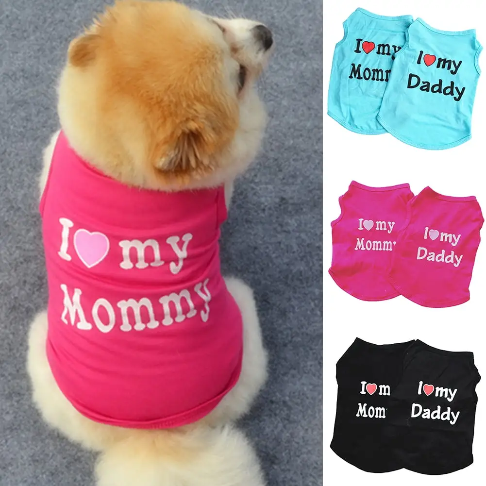 Yesbay Lovely I Love My Daddy Mommy Small Dog Puppy Pet Cotton Clothes Sleeveless Vest.Pink