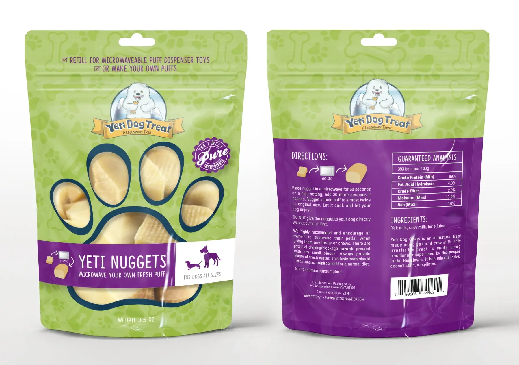 Yeti Refill Nuggets for Puff and Play Dog Toys. Natural Yak Cheese Treats. 6 Pieces. 3.5 oz