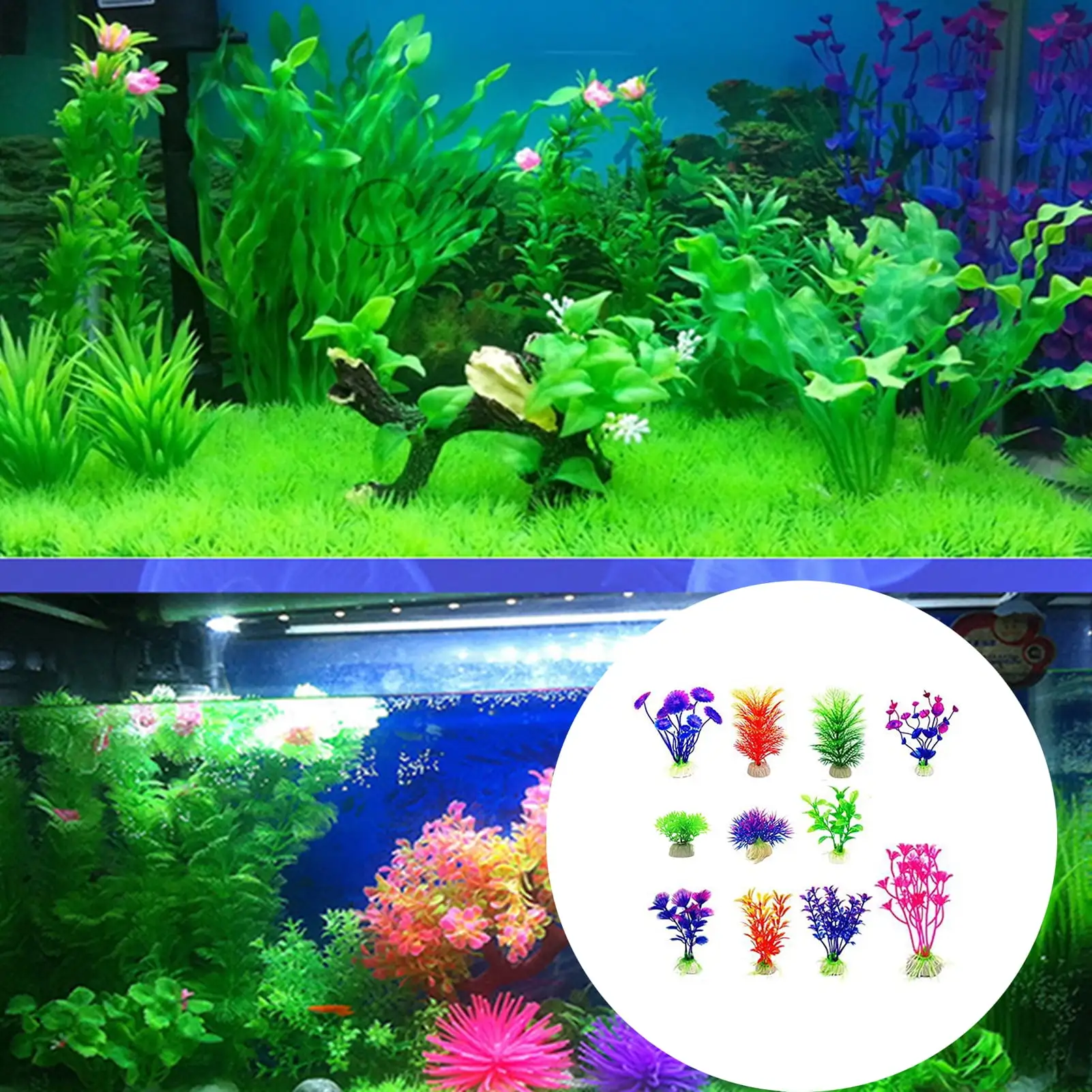 Yirtree 10 Pack Aquarium Artificial Aquatic Plants Small Plastic Plants Fish Tank Decorations Lifelike Various Sizes Simulation Plastic Hydroponic Plants Used for Household and Office Aquarium