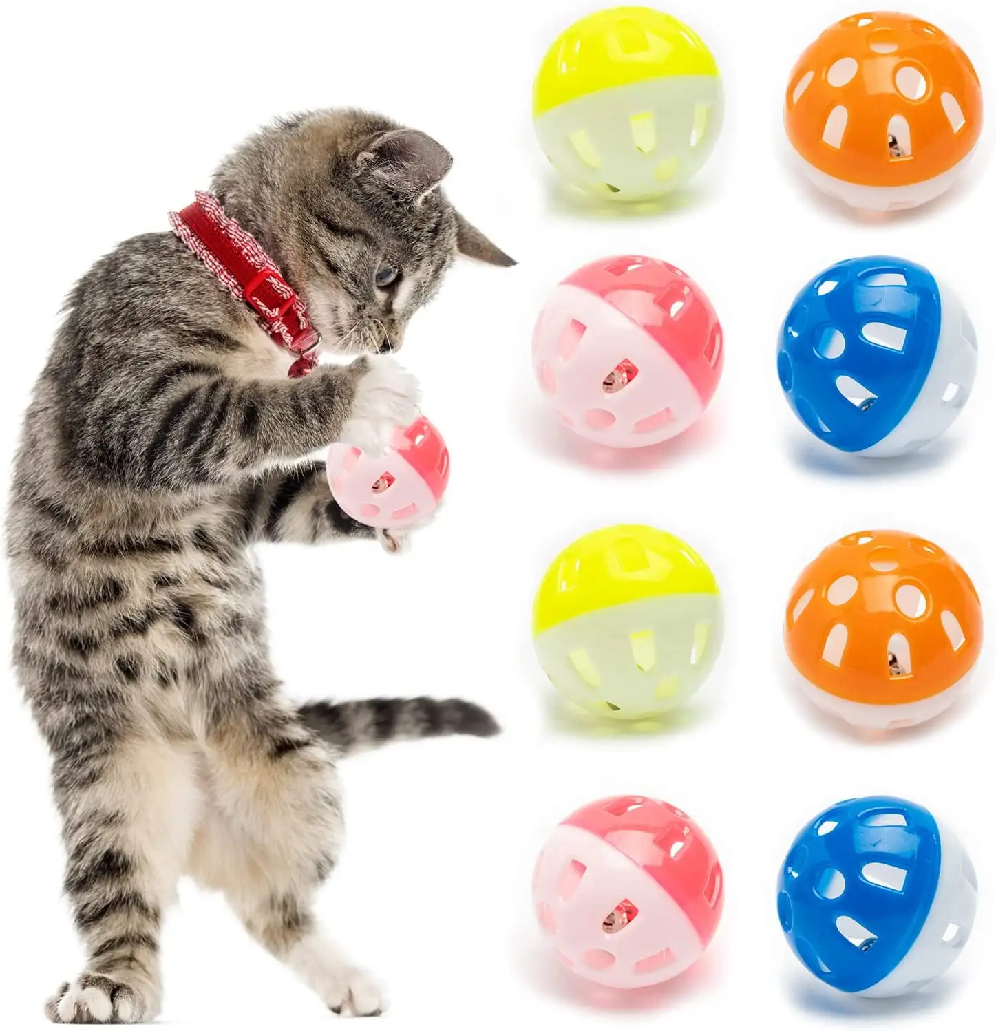 Yirtree 10 Pieces Pet Cat Kitten Play Balls with Jingle Bell Pounce Chase Rattle Toy.Random Color