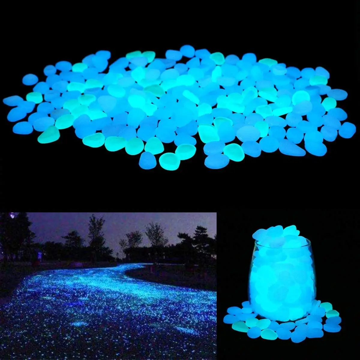 Yirtree 100 Pcs Glowing Rocks. 0.55in Glow in The Dark Rocks for Outdoor Decor Garden Lawn Yard. Aquarium. Fish Tank. Pathway.Luminous Pebbles Powered by Light or Solar-Recharge