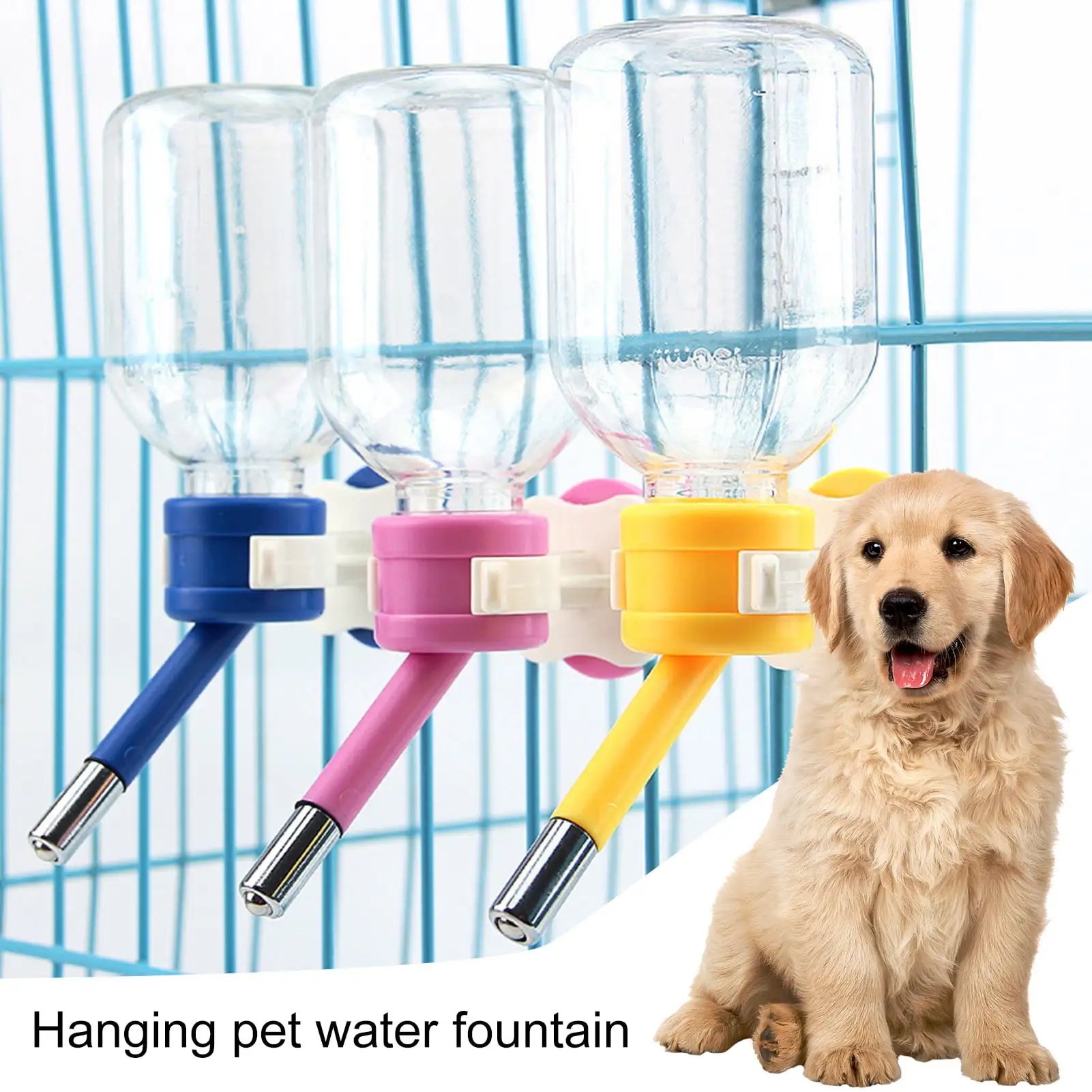 Yirtree 150/250/500ML Hanging Pet Drinker High Capacity Bite Resistant Smooth Edges Drop-resistant Easy to Carry Feed Plastic Pet Hanging Roll-on Water Dispenser for Puppy