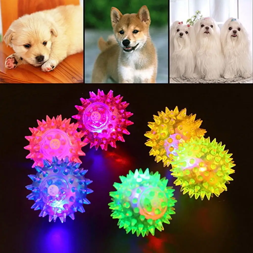 Yirtree 2PCS Pet Products Elastic LED Light-up Spike Ball Pet Dog Cat Molar Rubber Flash Ball Entertained Toy