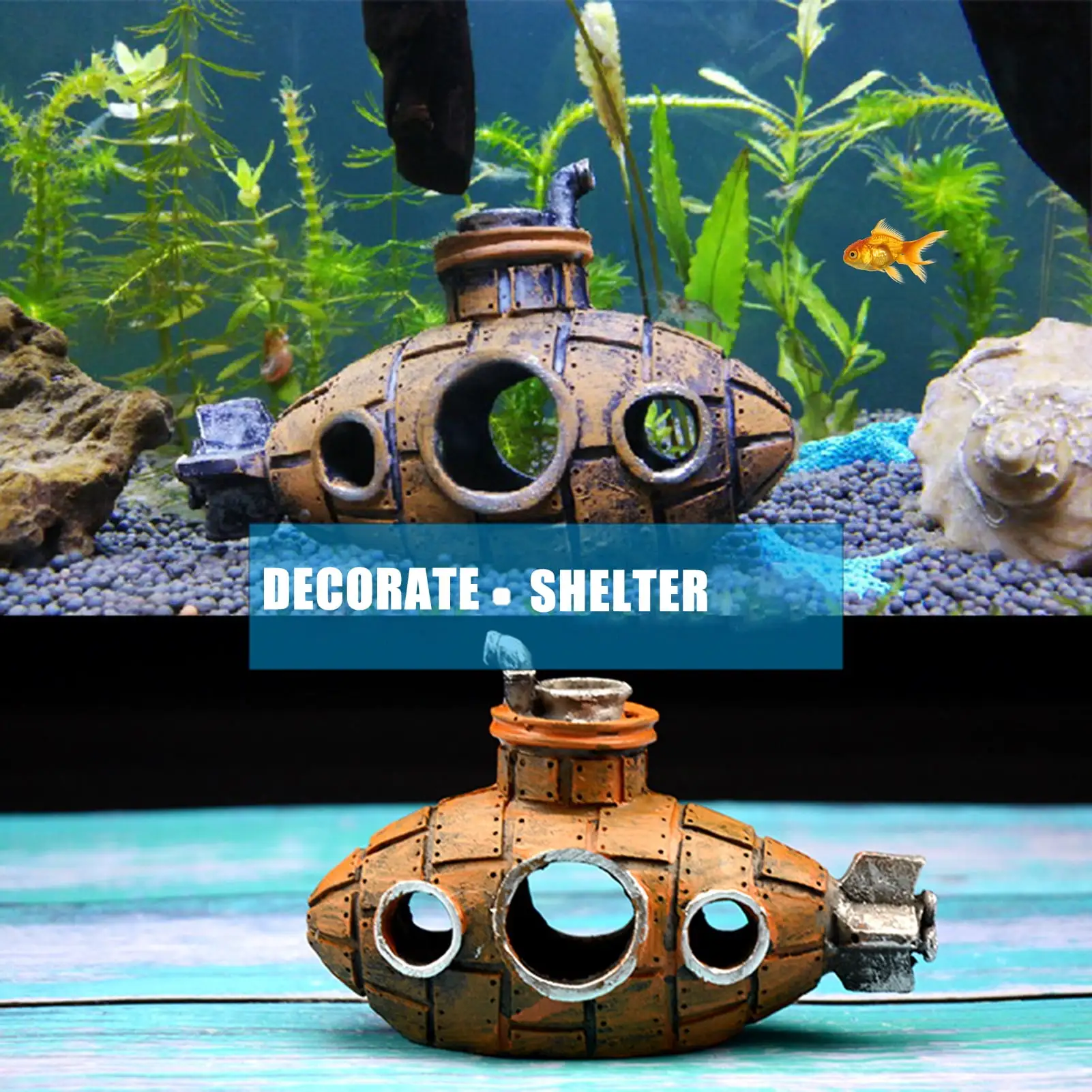 Yirtree Aquarium Submarine Ornaments Shipwreck Decorations - Resin Material Sunken Ship Decorations Eco-Friendly for Aquarium Environments Accessories