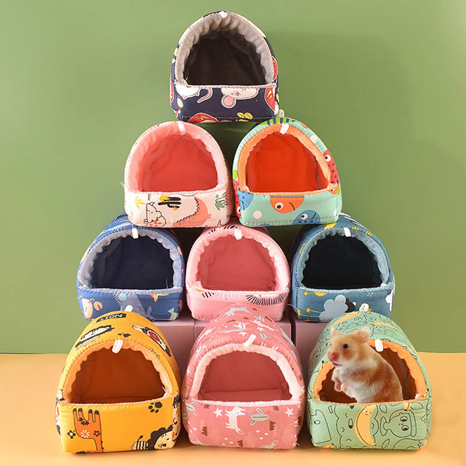 Yirtree Cartoon Pattern Guinea Pig Cave House Bed. Rabbit Squirrel Chinchilla Hamster Hedgehog Nest Hideout. Small Animals Cage Warm Supplies. Machine Washable