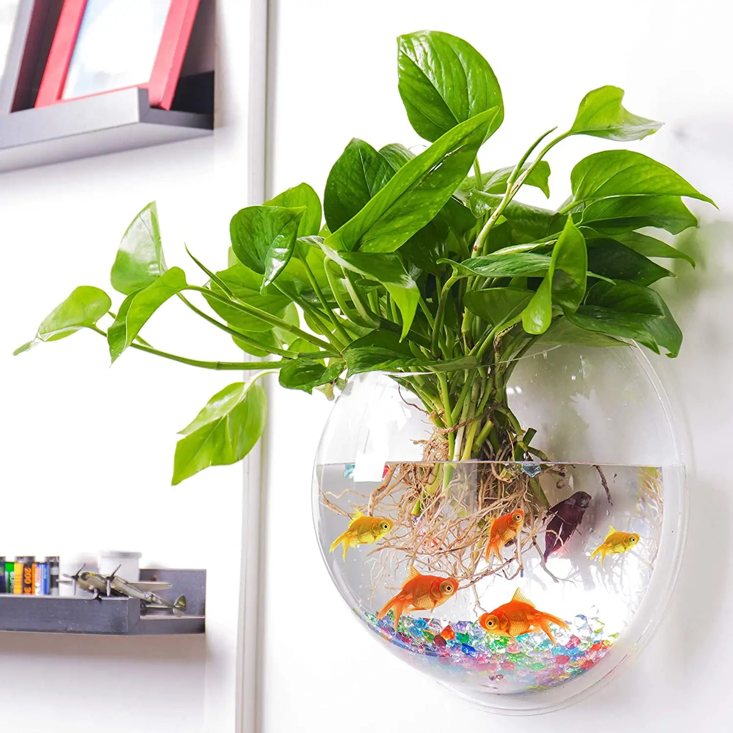 Yirtree Creative Acrylic Hanging Wall Mounted Fish Tank. Hanging Bowl For Water Plants. Wall Fish Bubble Tank. Hydroponic Air Plant Flower Pot. Mini Aquarium Planter. Home Decor