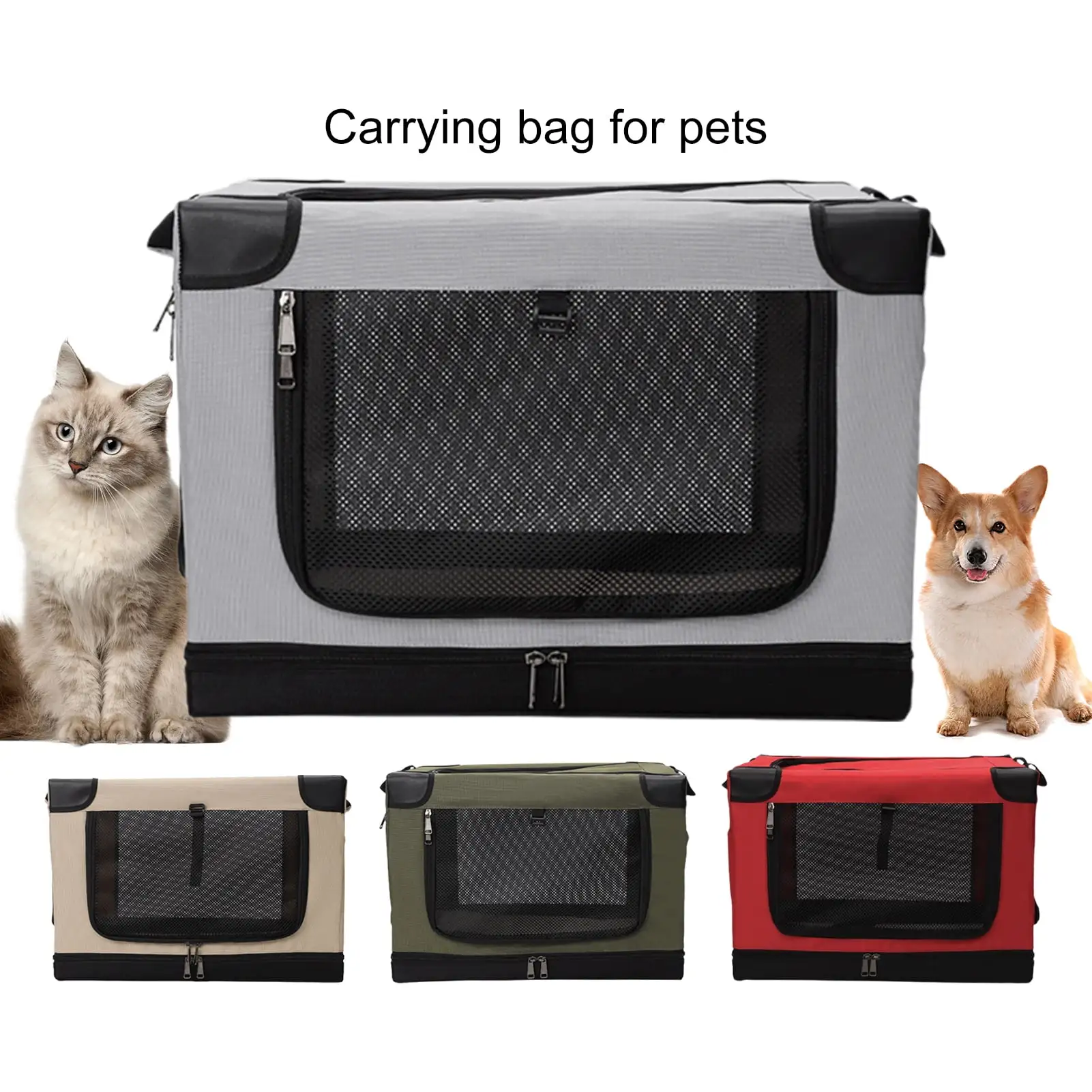 Yirtree Dog Carrying Case Solid Frame Roller Shutter Foldable Storage Three-sided Grid Top Sunroof Hanging Out Tool Nylon Quick Folding Side Dog Crate for Kitten