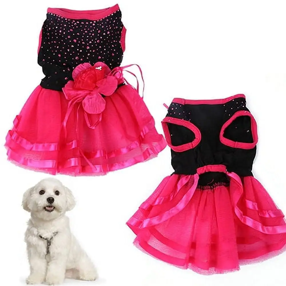 Yirtree Dog Dress Puppy Skirt Dog Princess Dresses Flower and Sequin Dot Wedding Lace Dress Luxury Bow Dog Dresses for Small Dogs Girl Cat