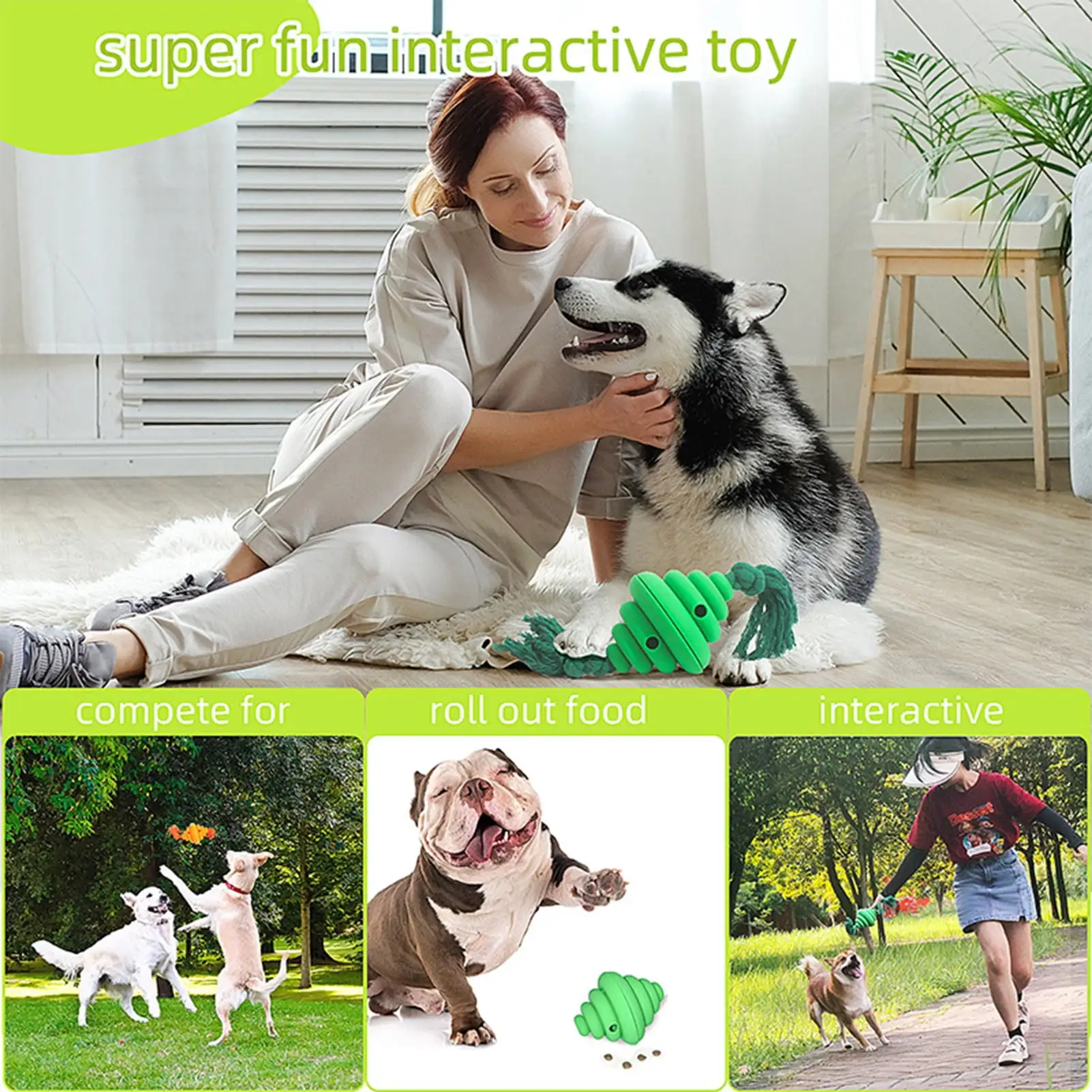 Yirtree Interactive Dog Toy Ball with Rope Honeycomb Shape Multi-functional Teeth Cleaning Food Dispensing Outdoor Play Toy