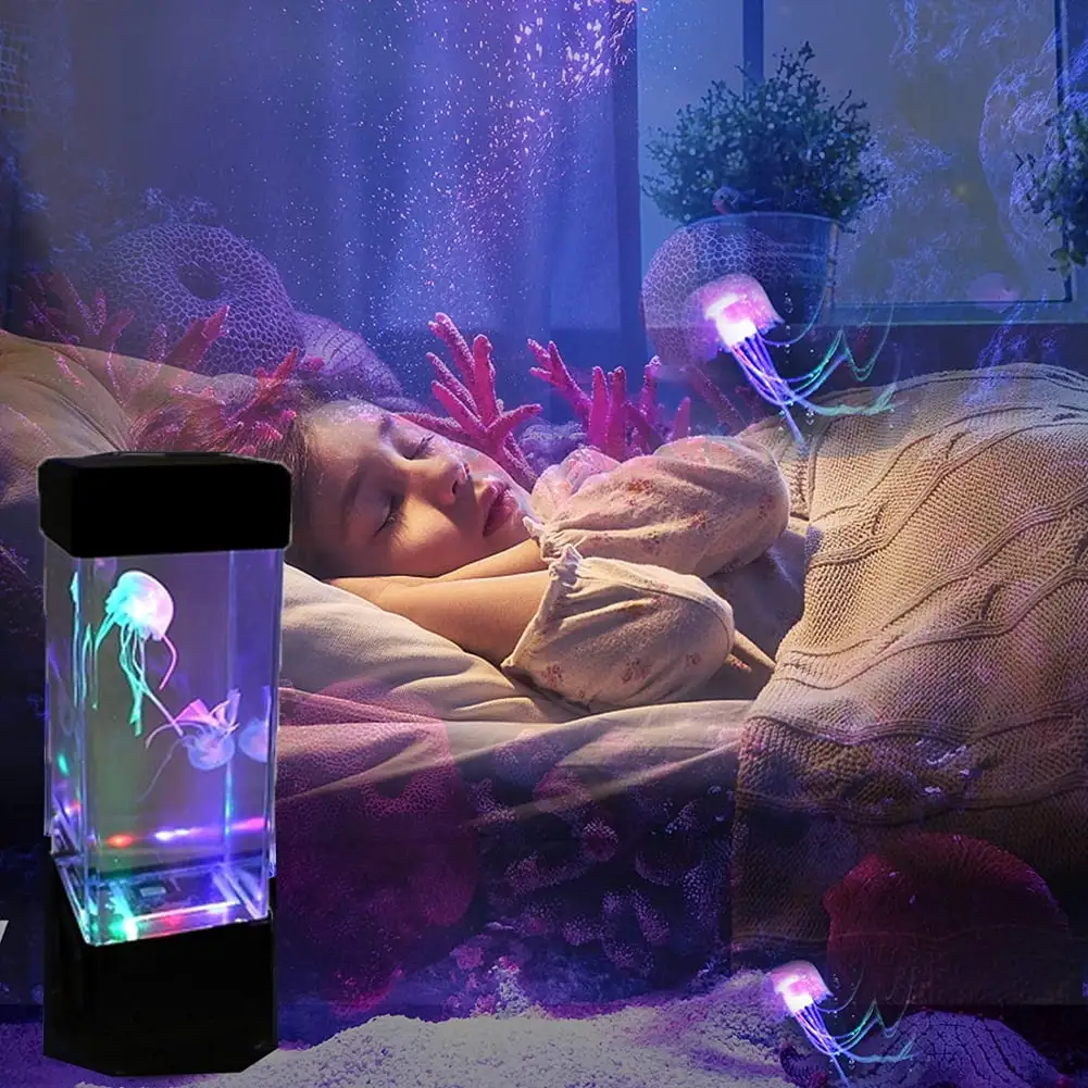 Yirtree Jellyfish Light. Sensory Synthetic Jelly Fish Tank Aquarium Mood Lamp. Mini Desktop Aquarium Tower Electric Colorful LED Jellyfish Lamp. Home Office Gift for Men Women Kids