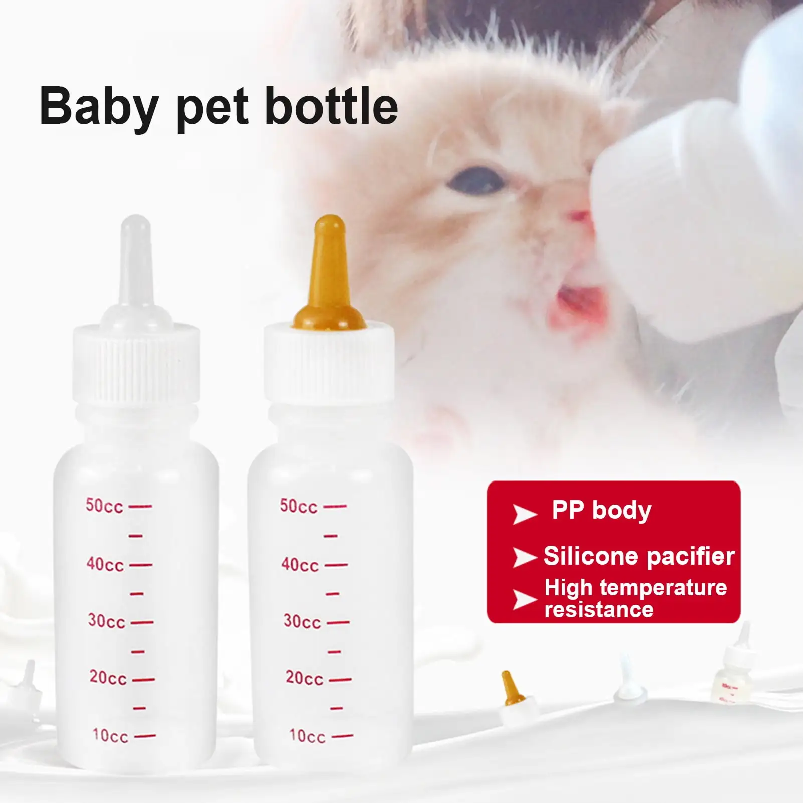 Yirtree Kitten Puppy Feeding Bottles. Newborn Small Animals Milk Bottles for Nursing with Replacement Nipples. Hamster Cat Dog 50/120ml Pet Milk Bottle Silicone Nipple Animal Feeding