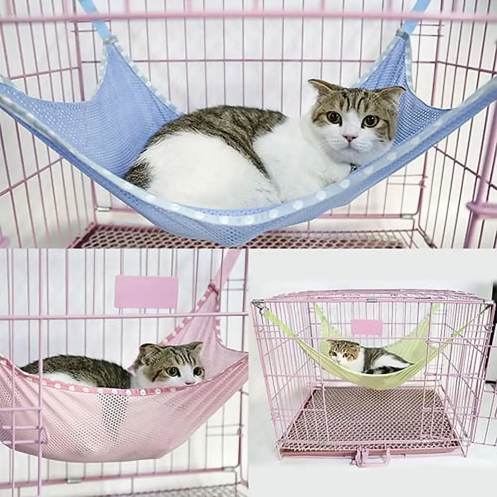 Yirtree Reversible Cat Hanging Hammock Soft Breathable Pet Cage Hammock with Adjustable Straps and Metal Hooks Double-Sided Hanging Bed for Cats Small Dogs Rabbits