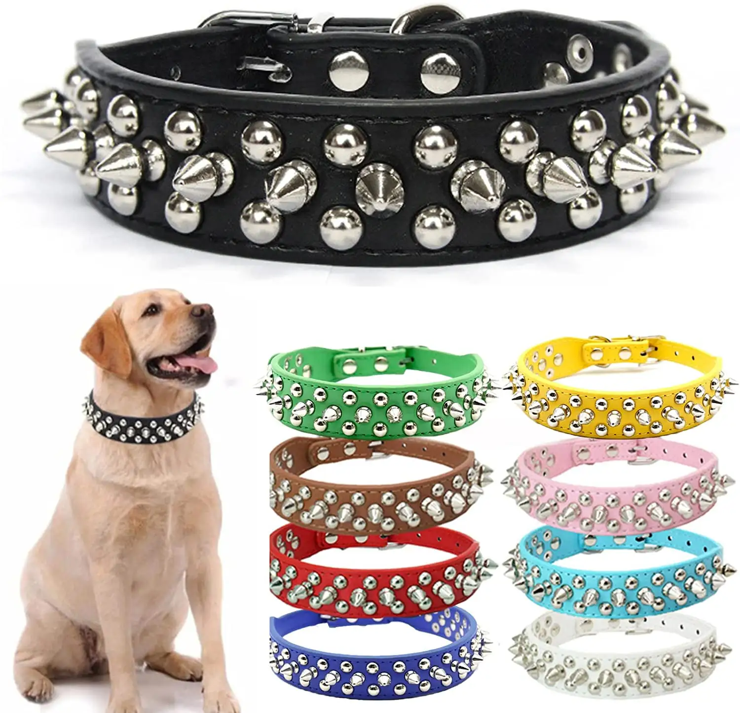 Yirtree Spiked Studded Rivet Leather Dog Collar for Cats Puppy Small Medium Pets